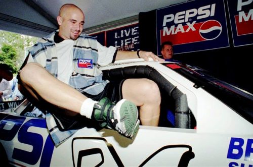 Andre Agassi in a car